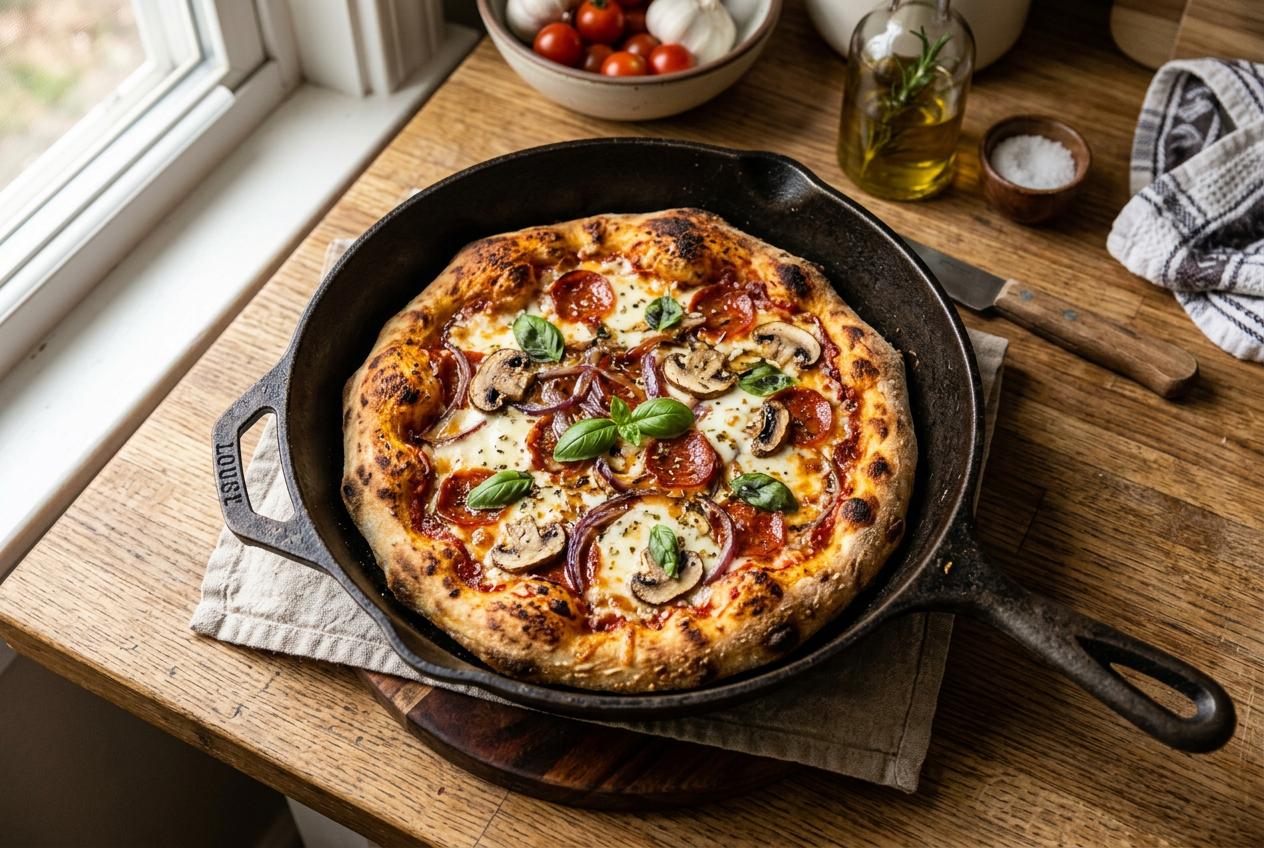 Receita de pizza de frigideira simples